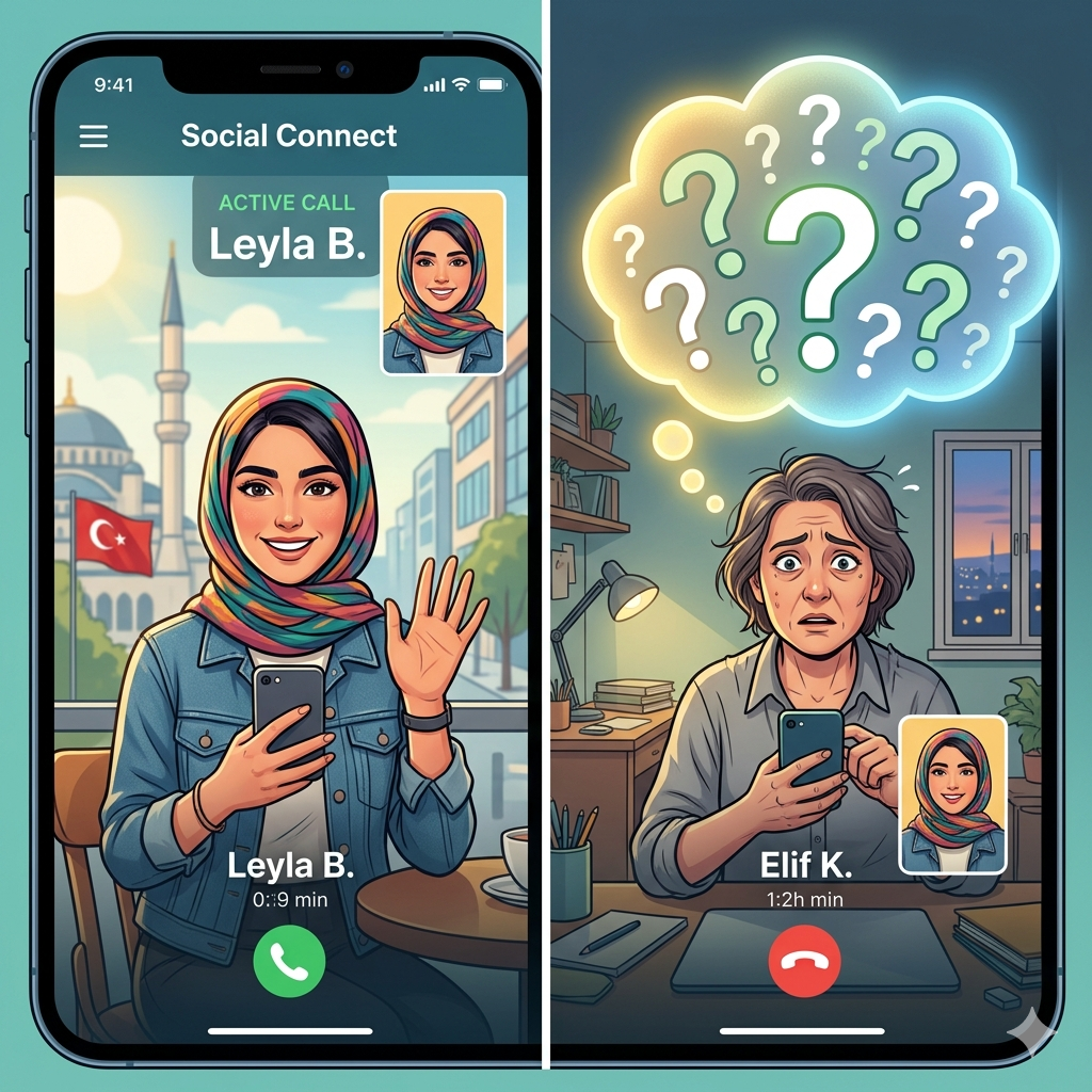 Eşleşme anındaki iletişimsizlik sorununu ve ilk saniyelerin gerginliğini görselleştirmek.